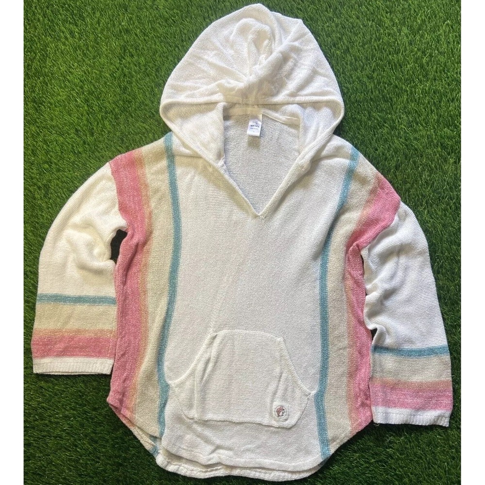Buc-ee's Baja Striped Hoodie Women's Sz M Kangaroo Pocket Beach Swim Cover Up